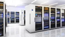 Facility with rows of white data centers